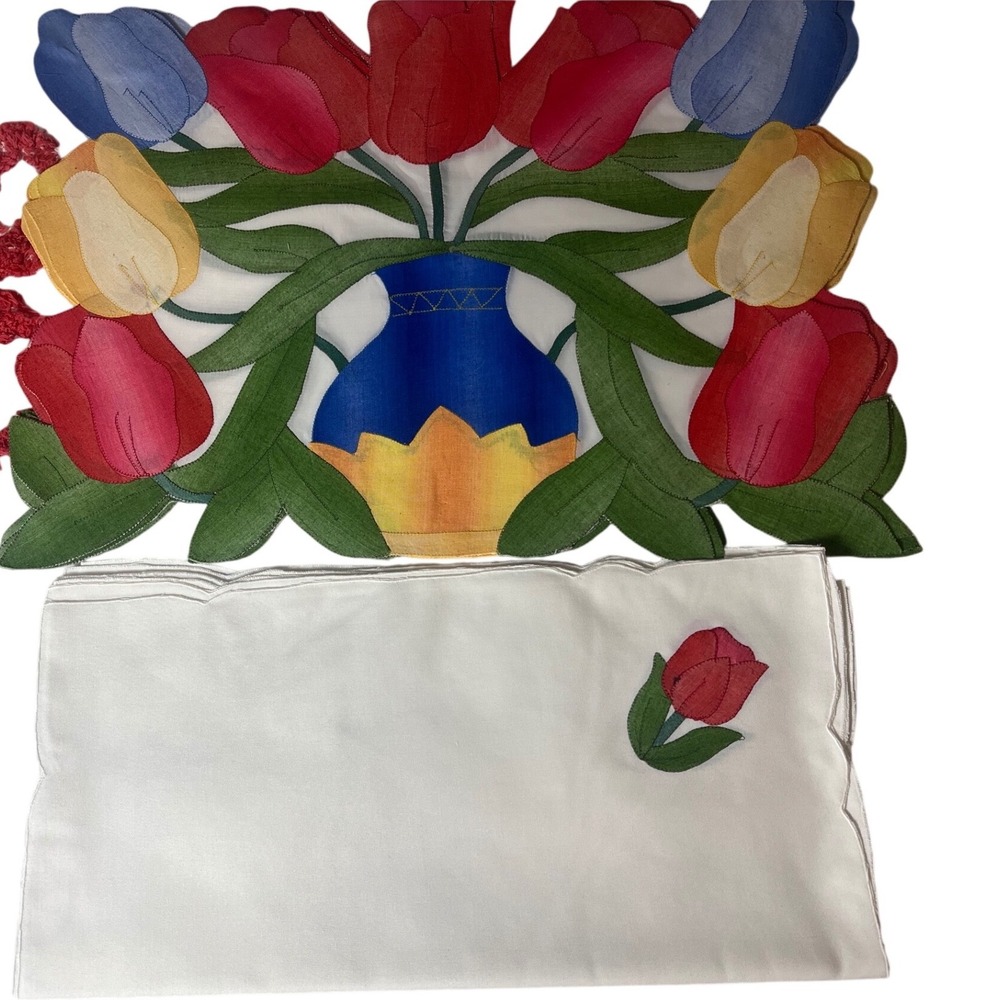 Vintage Linen Galore St Maarten Tulip Cutwork Placemats Napkins Set of 4 NOS